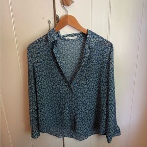 Floral Blue Women's Button Down Top